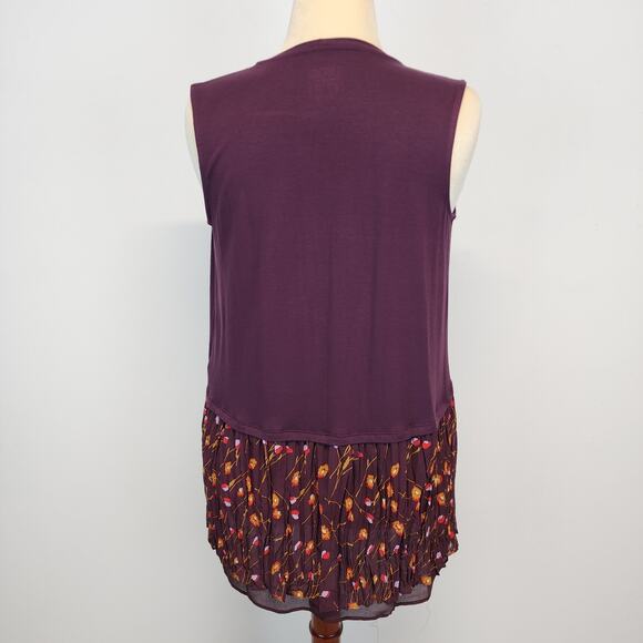 Lori Goldstein Sleeveless Cardigan Top Size XS Plum Modal Floral Chiffon Trim - Picture 7 of 12